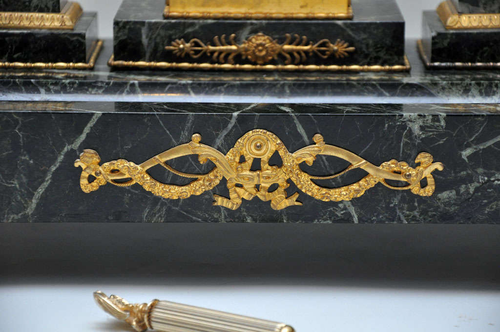 French Empire Marble and Gilded Bronze Desk Set 2