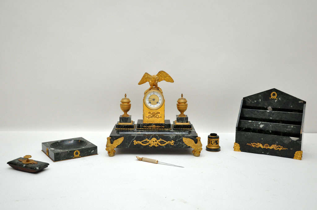 French Empire Marble and Gilded Bronze Desk Set 6