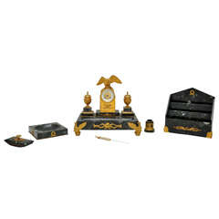 French Empire Marble and Gilded Bronze Desk Set
