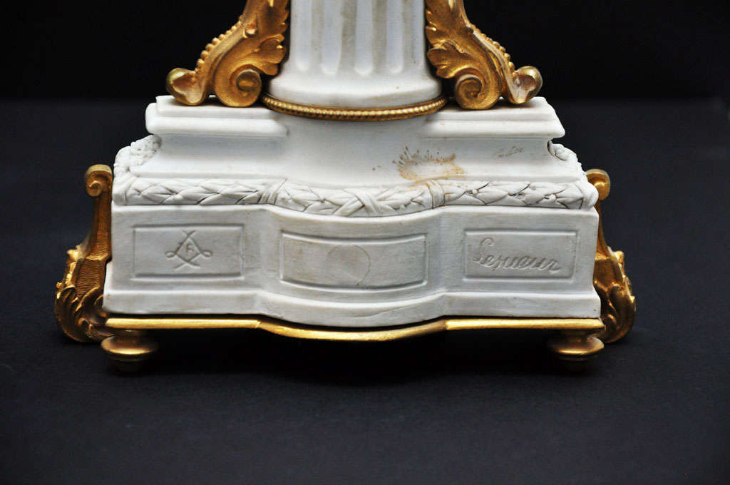 Neoclassical Three-Piece Sèvres Bisque Garniture Clock Set, France, 1880 In Excellent Condition For Sale In Chicago, IL