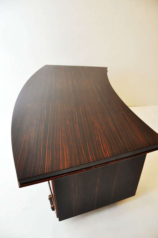 French Art Deco Macassar Ebony Pedestal Desk in the Manner of Emile-Jacques Ruhlmann For Sale