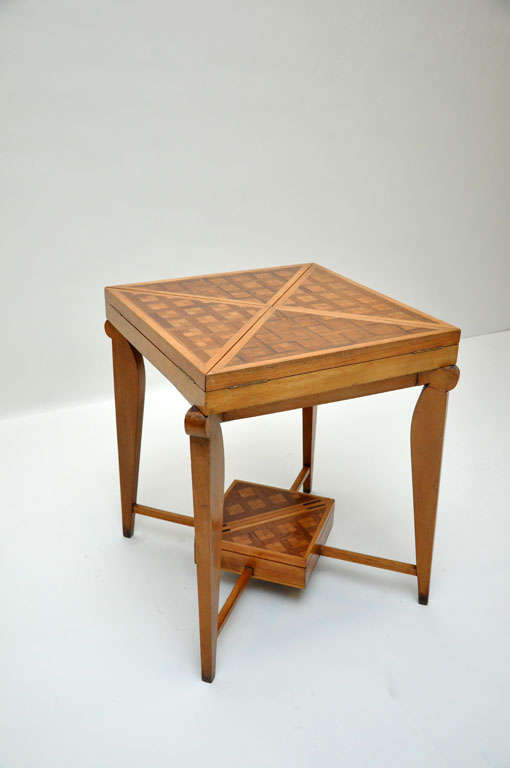 Oak French Art Deco Envelope Card Table For Sale