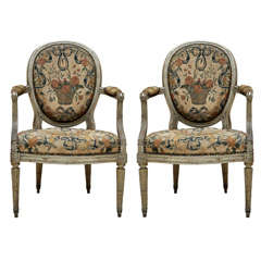 Pair of French Louis XVI Painted Fauteuils For Sale at 1stDibs