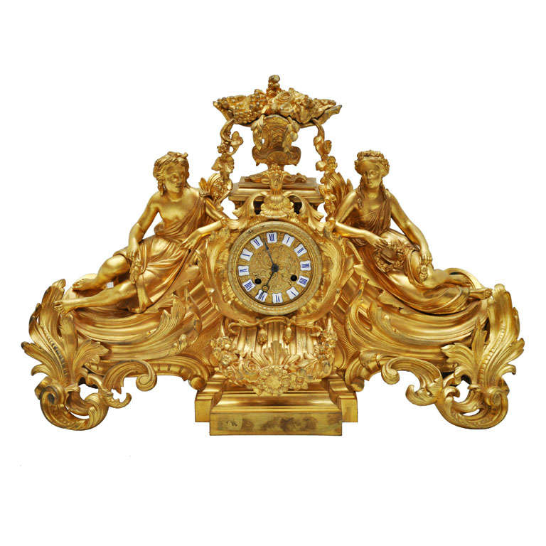 Napoleon III Gilt Bronze Figural Mantel Clock For Sale at 1stdibs