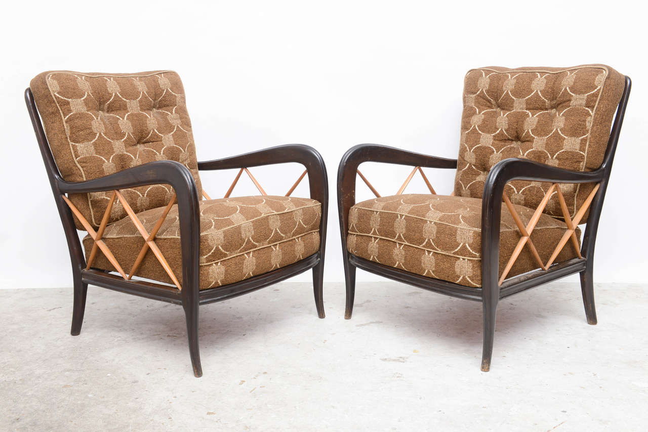 Italian Open-Vented Lounge Chairs Attributed to Paolo Buffa In Excellent Condition In Miami, FL