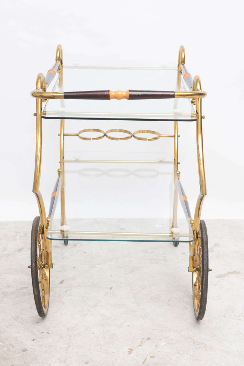 Brass and Glass 1950s Art Deco Style Trolley Server Bar Cart Italy For Sale 2