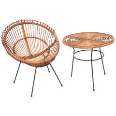 Franco Albini Rattan Chair and Table Set
