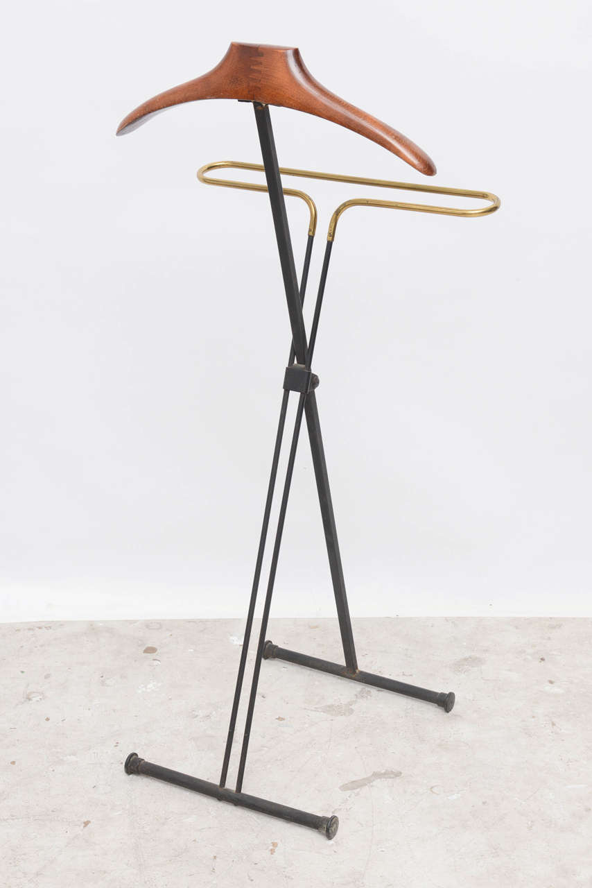 MidCentury Modern French Wood and Brass Men's Valet Stand, Coat Stand