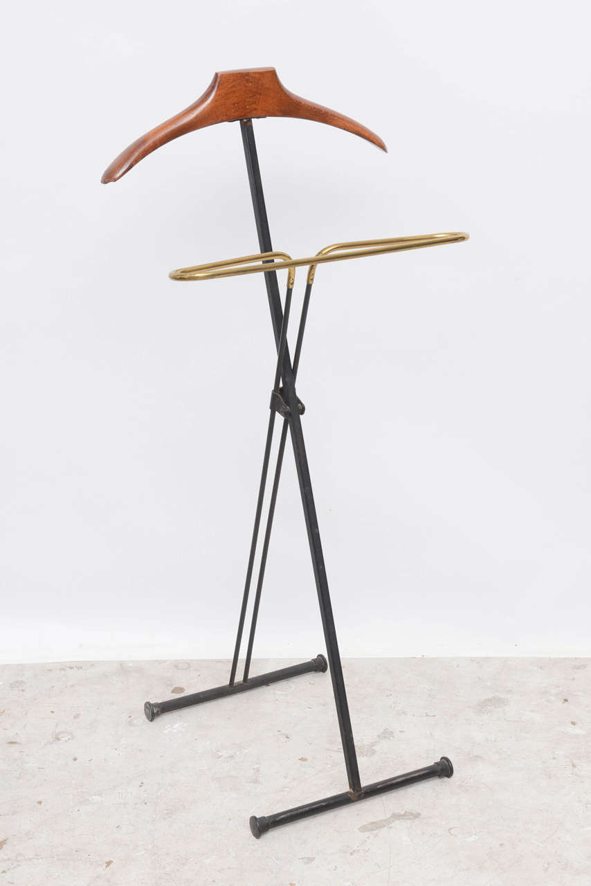 MidCentury Modern French Wood and Brass Men's Valet Stand, Coat Stand