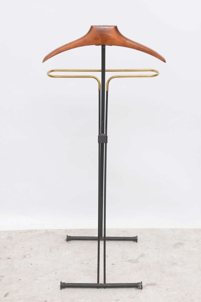 MidCentury Modern French Wood and Brass Men's Valet Stand, Coat Stand