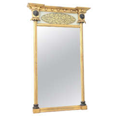 19th Century Giltwood Mirror with Eglomise Pediment