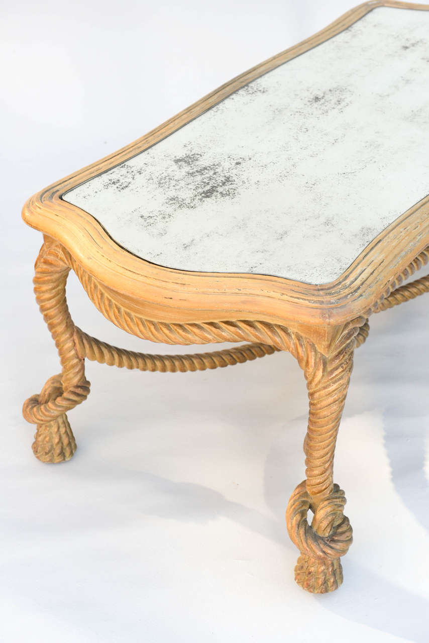 20th Century Carved Rope and Tassel Cocktail Table with Mirrored Top