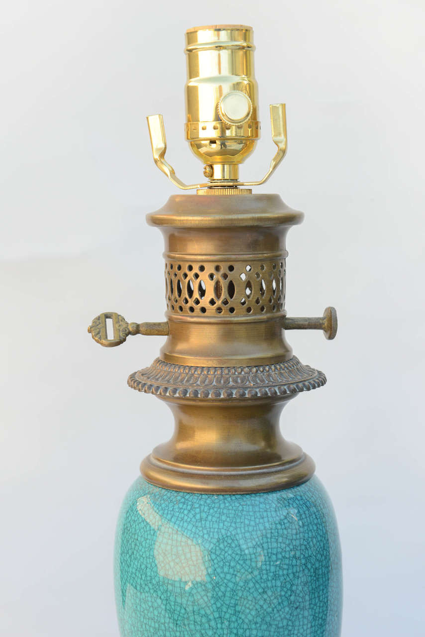 Pair of Turquoise Glazed 19th Century Chinese Vase Lamps In Excellent Condition In West Palm Beach, FL