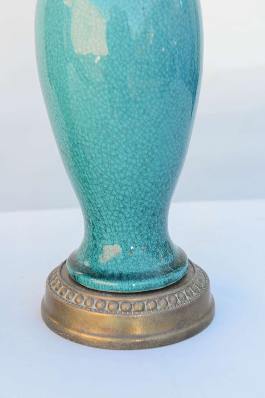 20th Century Pair of Turquoise Glazed 19th Century Chinese Vase Lamps