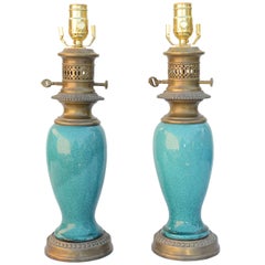 Pair of Turquoise Glazed 19th Century Chinese Vase Lamps