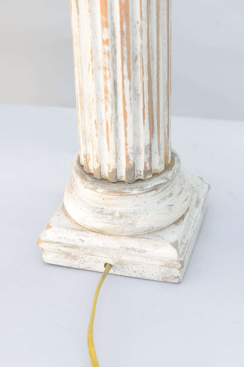 Pair of Carved Wood Column Lamps 1