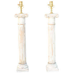 Pair of Carved Wood Column Lamps 5