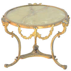 Antique Small 19th Century Bronze Pedestal with Onyx Top