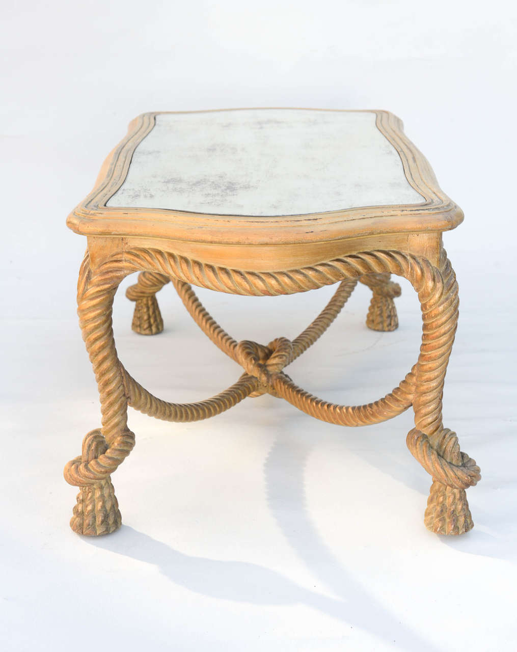 Carved Rope and Tassel Cocktail Table with Mirrored Top at 1stDibs