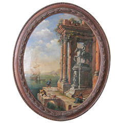 19th Century Continental Oval Oil Painting