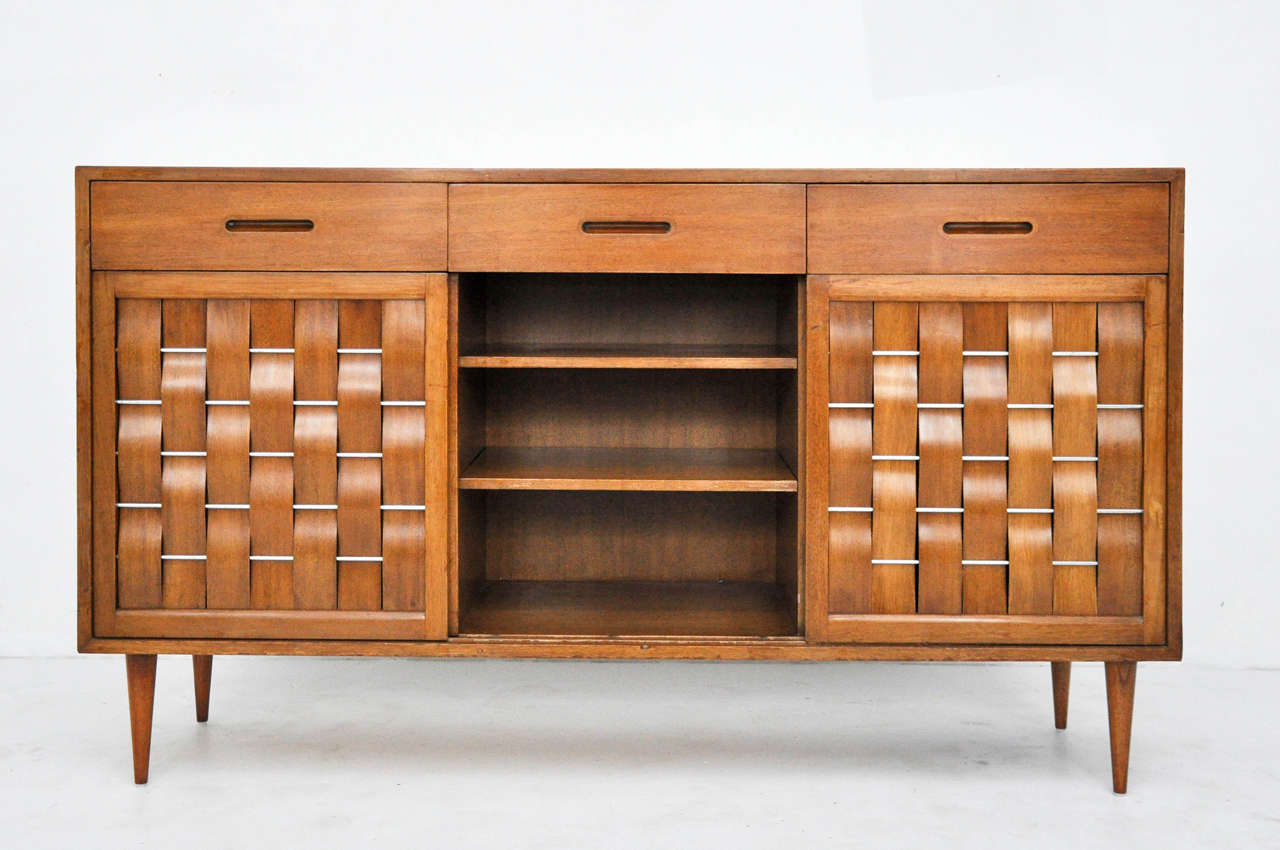 Mid-Century Modern Dunbar Woven-Front Credenza by Edward Wormley