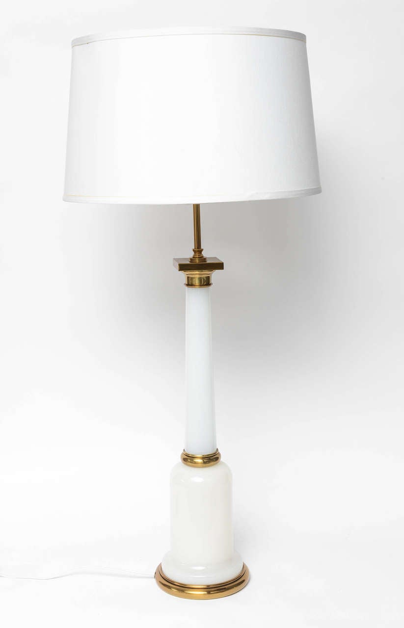 Mid-20th Century Elegant, Tall French Opaline Lamps with Bronze Mounts