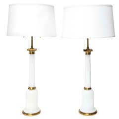 Elegant, Tall French Opaline Lamps with Bronze Mounts