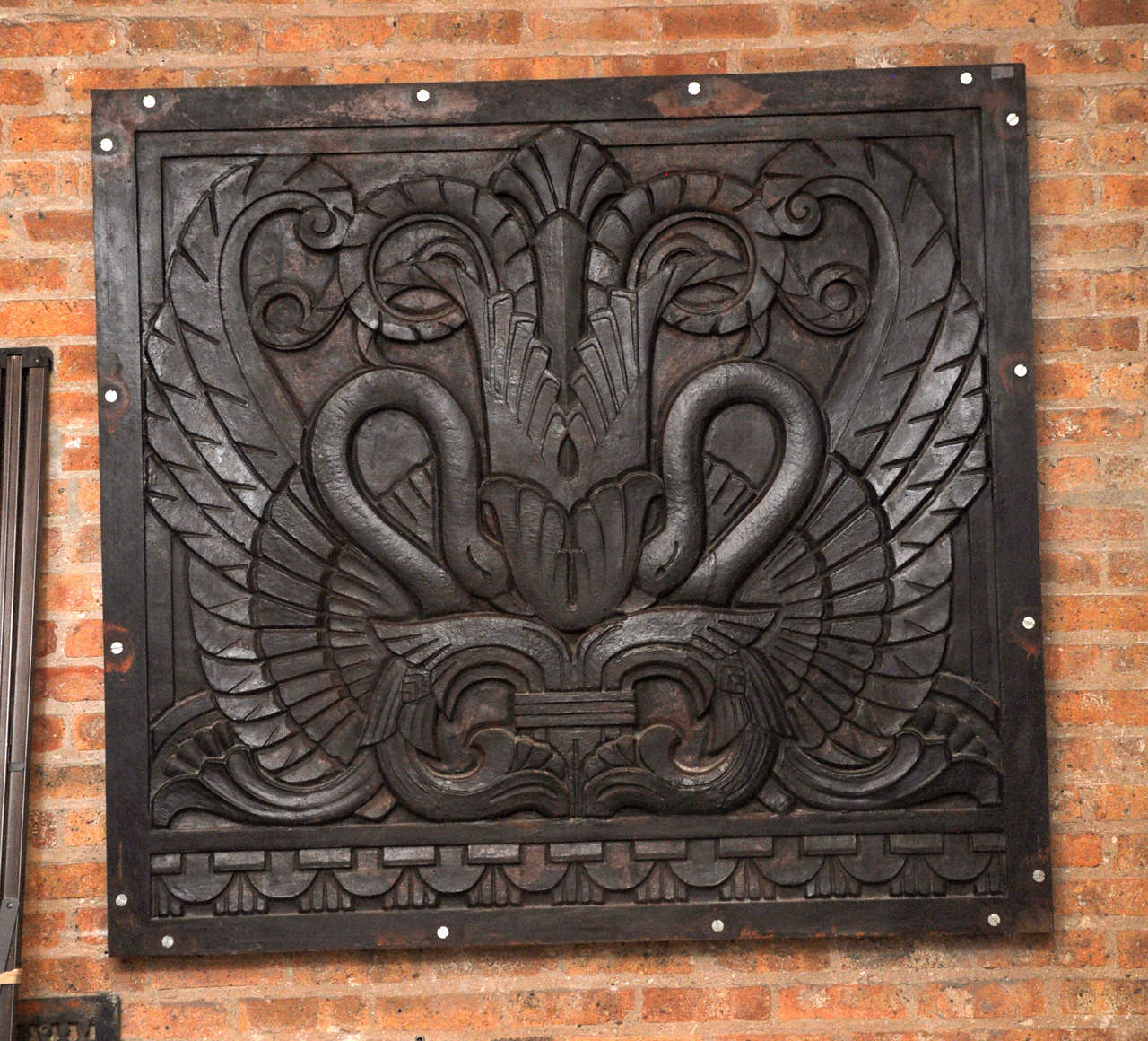 Iron Art Deco Swan Panel