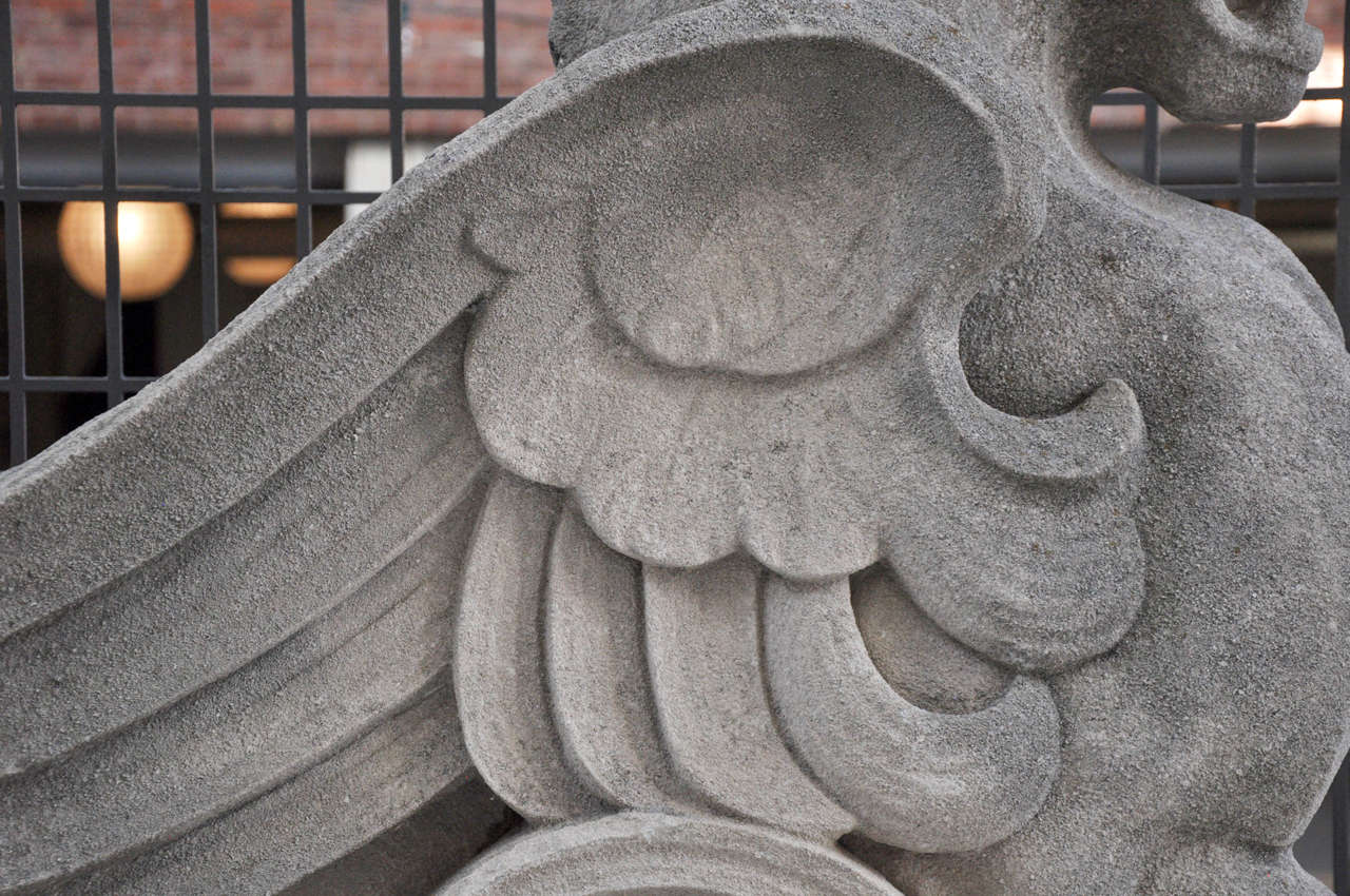 Pair of Limestone Griffins In Excellent Condition In Chicago, IL