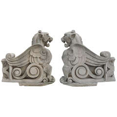 Pair of Limestone Griffins
