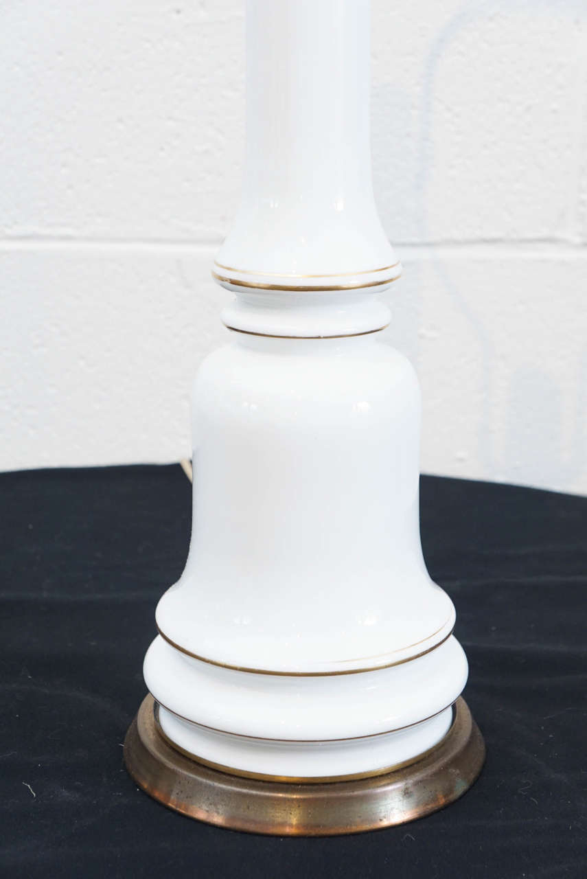 Pair of White Opaline Lamps with Gold Trim For Sale 1