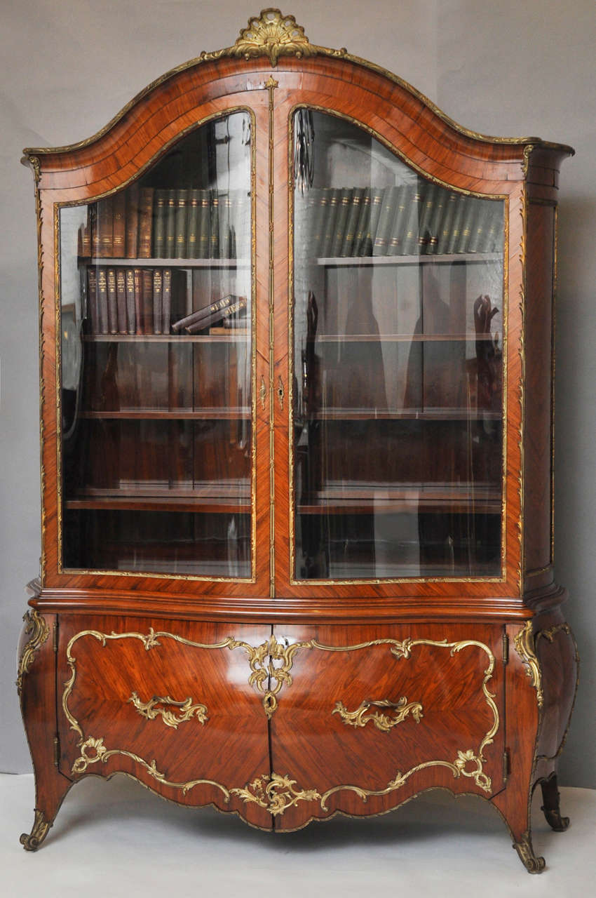 Louis XV Rococo Bombé Vitrine Bookcase with Gilt Bronze Mounts, France 1880 For Sale