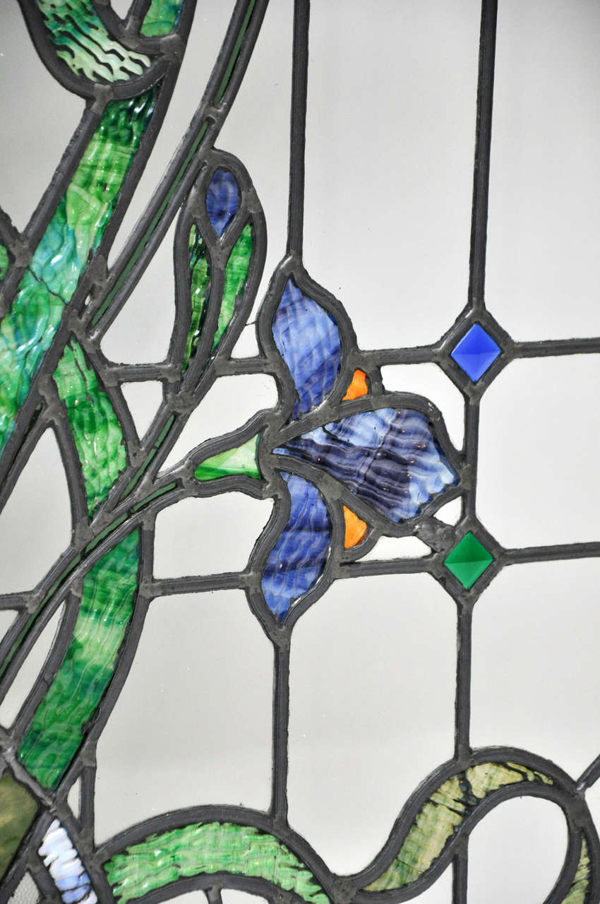 Set of Four French Art Nouveau Stained Glass Windows 1