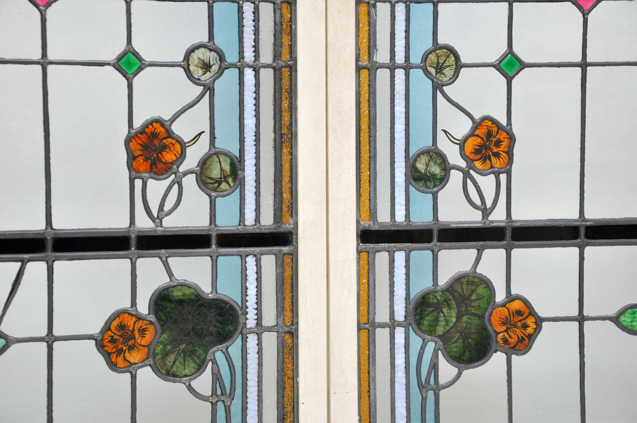 Set of Four French Art Nouveau Stained Glass Windows 4