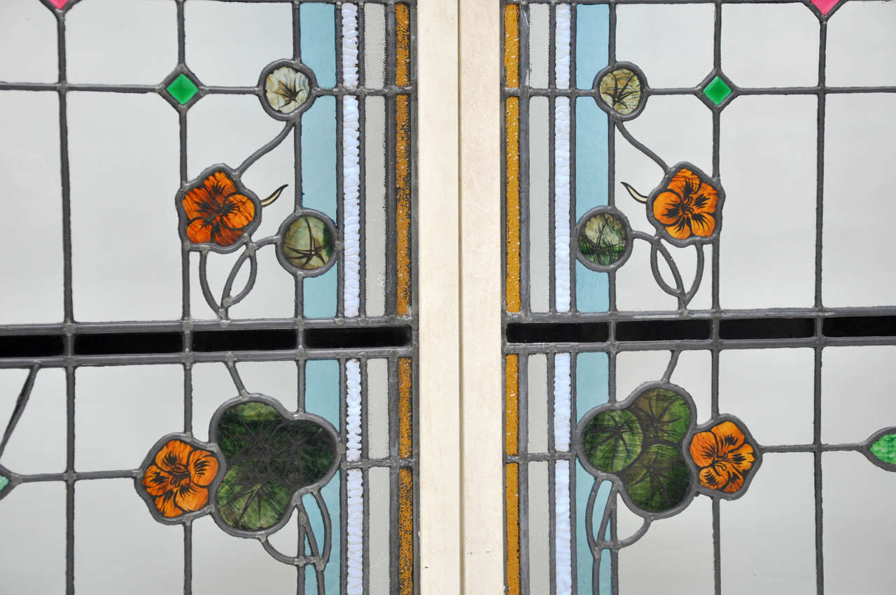 Set of Four French Art Nouveau Stained Glass Windows at 1stdibs