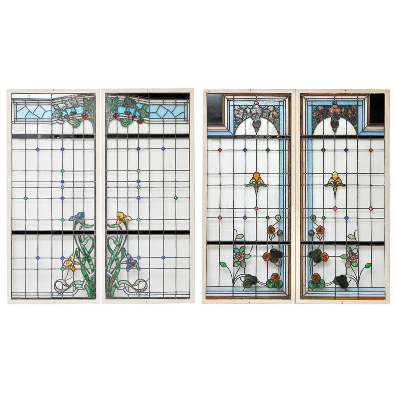 Set of Four French Art Nouveau Stained Glass Windows at 1stdibs
