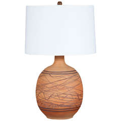 Incised Bisque Ceramic Lamp by Design Duo Wishon-Harrell