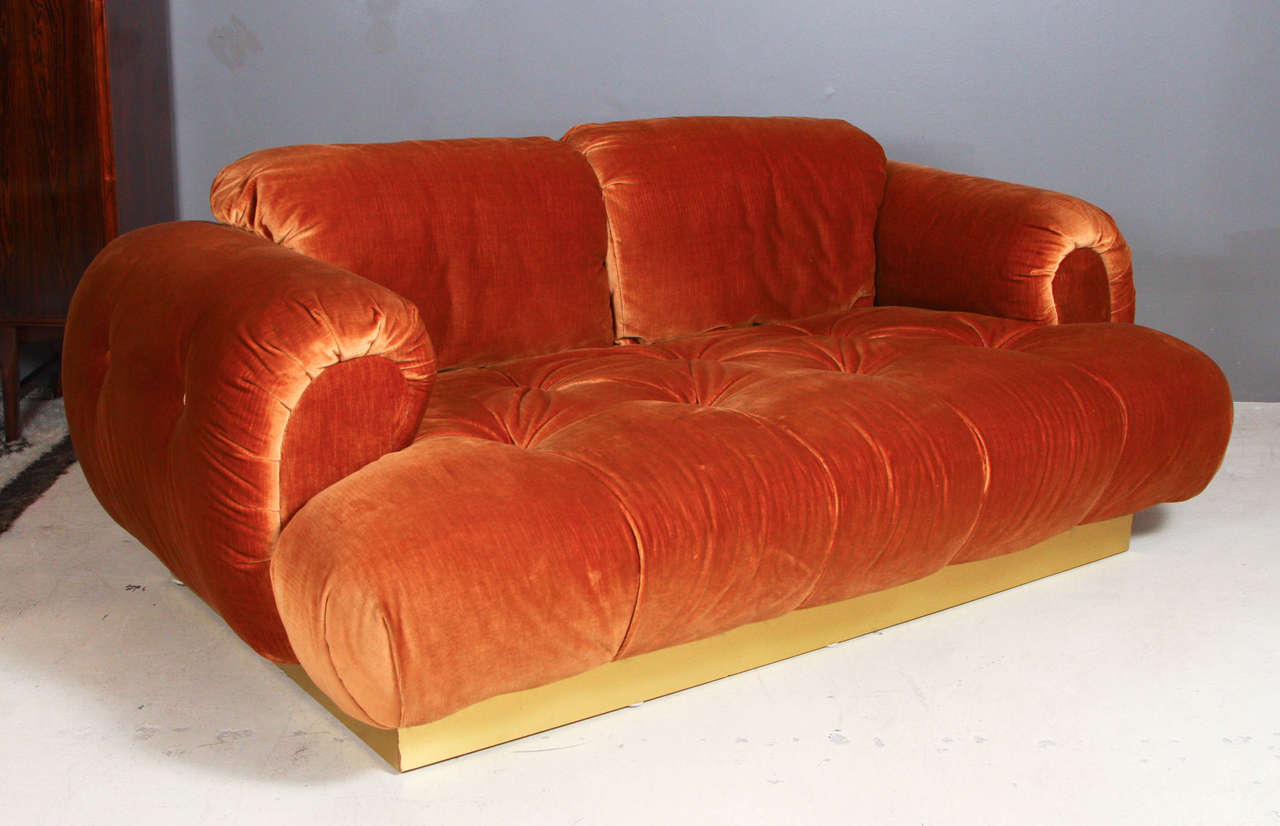 Mid-Century Modern Copper Velvet Loveseat by Milo Baughman for Directional