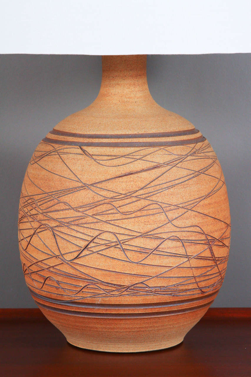 Incised Bisque Ceramic Lamp by Design Duo WishonHarrell at 1stDibs