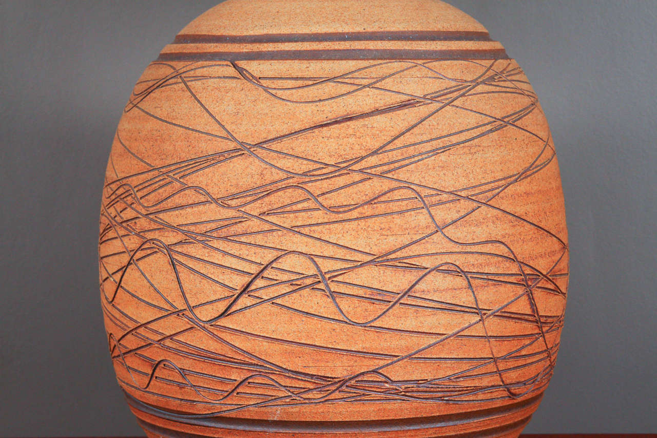 Incised Bisque Ceramic Lamp by Design Duo WishonHarrell at 1stDibs