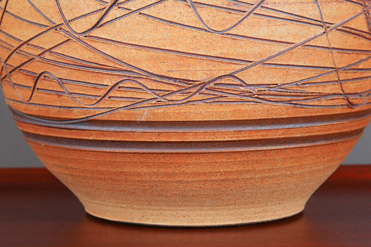 Incised Bisque Ceramic Lamp by Design Duo WishonHarrell at 1stDibs