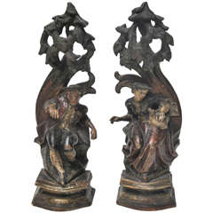 German Polychrome Carved Pine Figures, Original Decoration, circa 1740