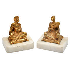 Pair of Ormolu Chinoiserie Figures on White Marble Plinths, France, C-1760