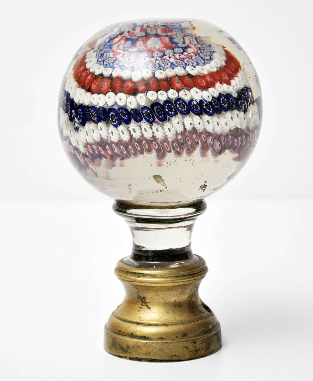 Massive Baccarat Newell Post Finial on Brass Ferrule, France, 1850