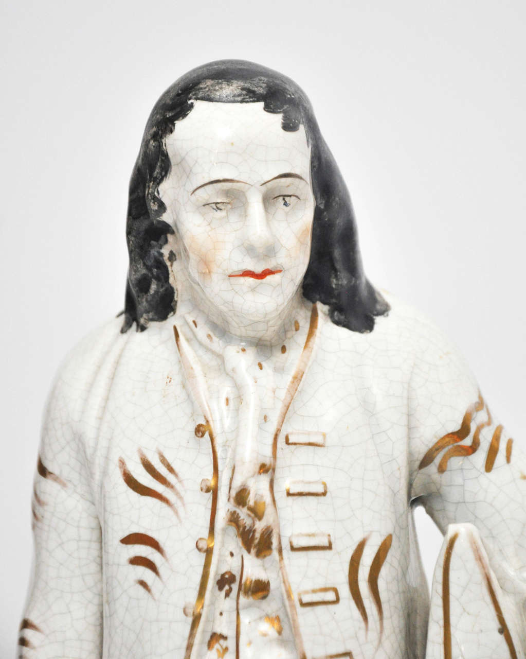 European English Staffordshire Decorated Pottery Figure of Ben Franklin, circa 1820