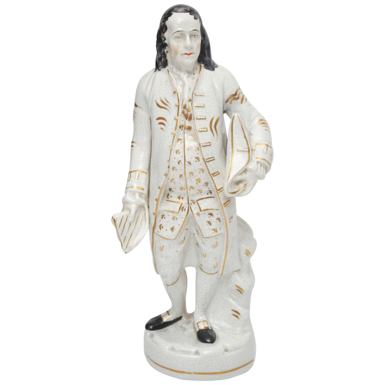 English Staffordshire Decorated Pottery Figure of Ben Franklin, circa 1820