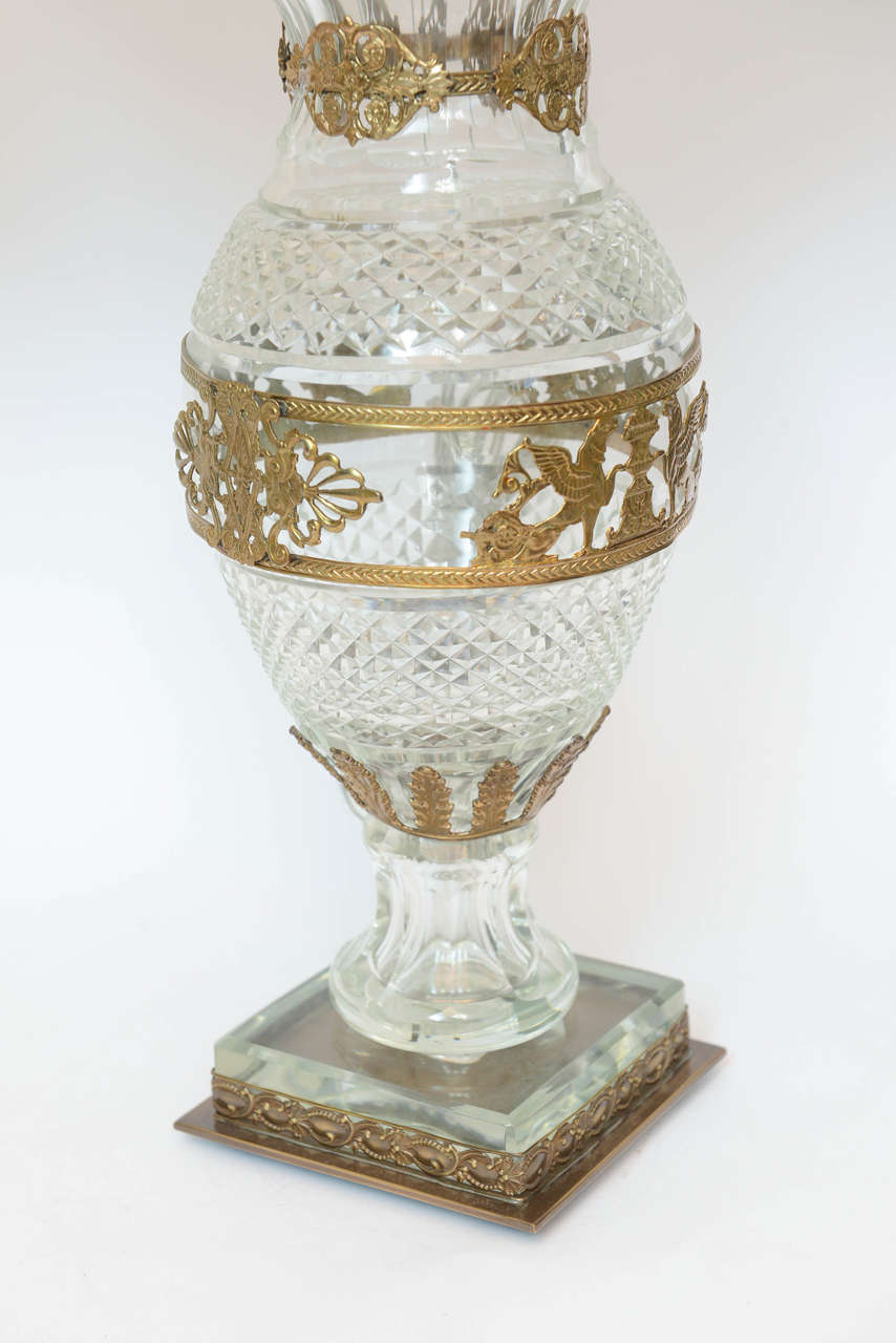 Pair of Baccarat, Bronze-Mounted Vases, Signed Baccarat In Excellent Condition For Sale In Palm Beach, FL