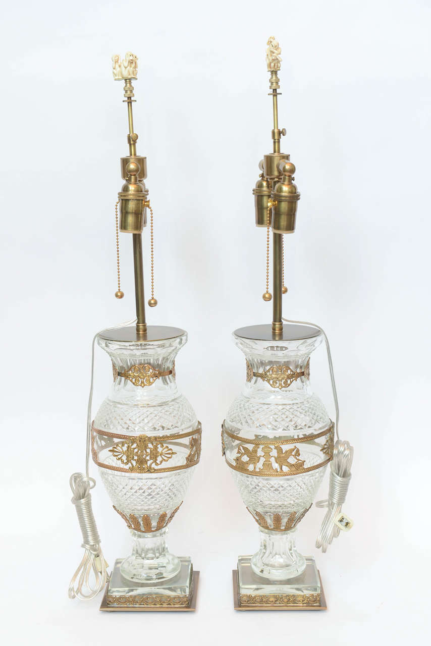 Pair of Baccarat, Bronze-Mounted Vases, Signed Baccarat For Sale 2