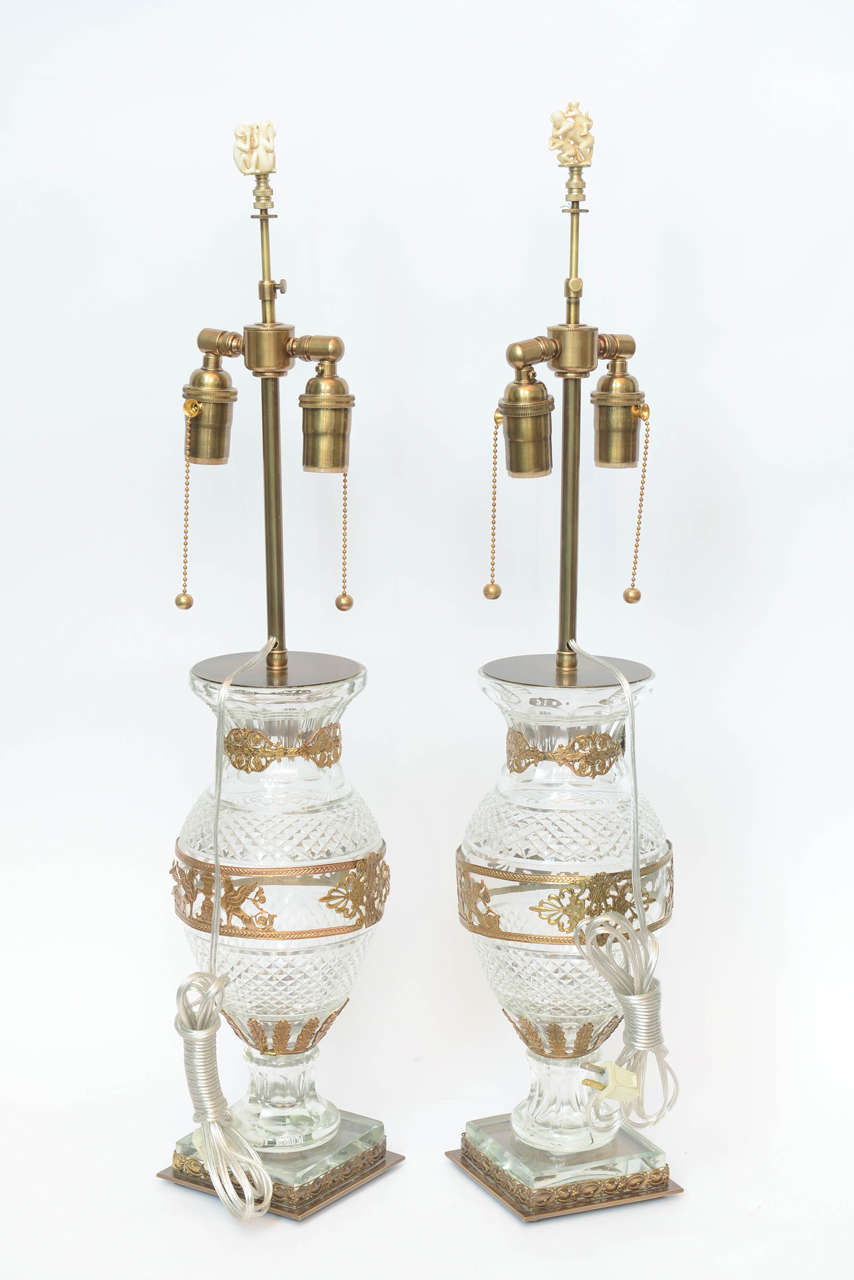 Pair of Baccarat, Bronze-Mounted Vases, Signed Baccarat For Sale 3