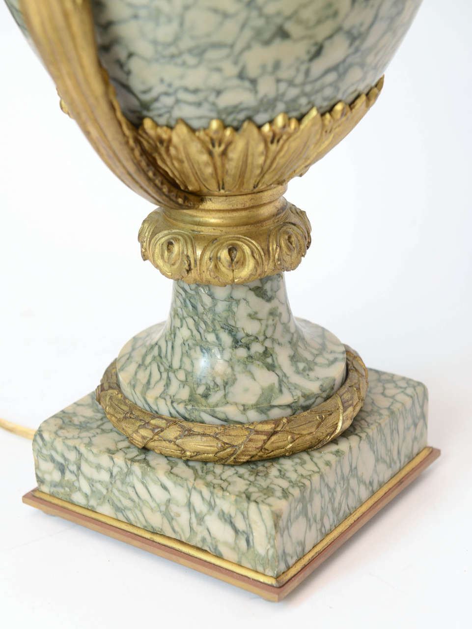Pair of Green and Beige Gilt Bronze French Marble Urns, circa 1850 For Sale 4